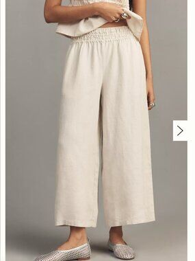 ANTHROPOLOGIE The Somerset 100% Linen Pull-On Pants in Sand Size L